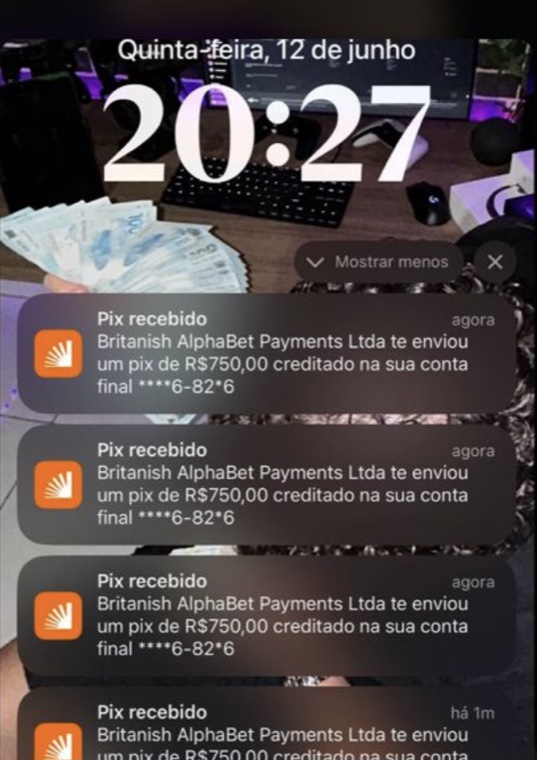 Print de notificacoes de Pix recebido